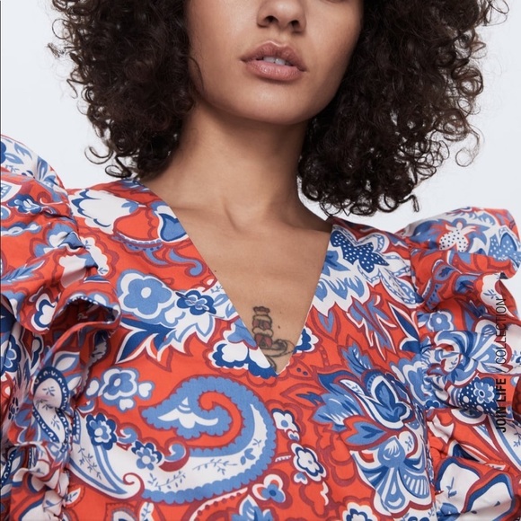 ZARA Ruffled Print Dress - Picture 4 of 11